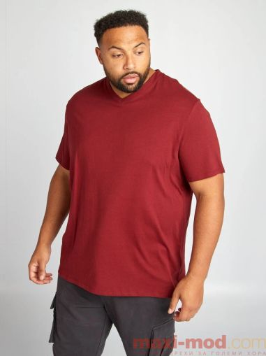 Тениска от трико с V-образно деколте