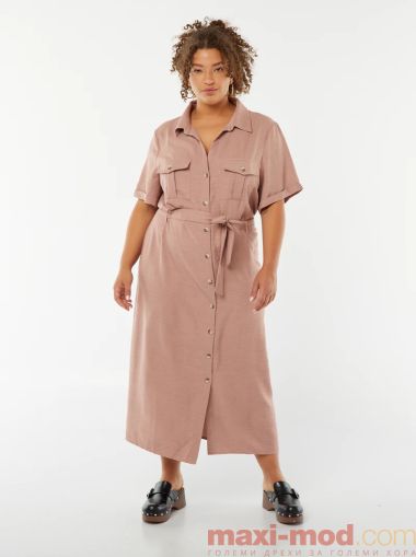 Рокля тип риза с къс ръкав и колан