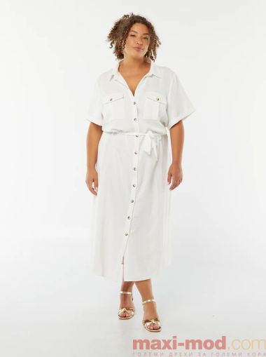 Рокля тип риза с къс ръкав и колан