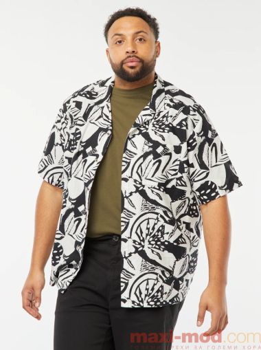 Ленена риза с къс ръкав голям размер