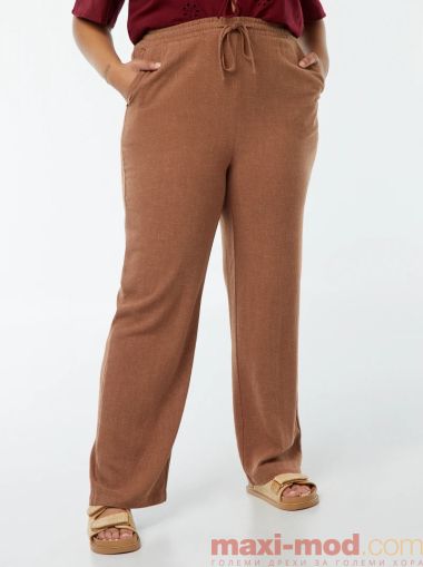 Прав ленен панталон с ластик на талията