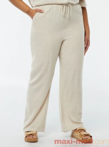 Прав ленен панталон с ластик на талията