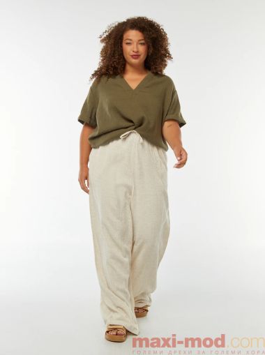 Широки ленен панталон голям размер