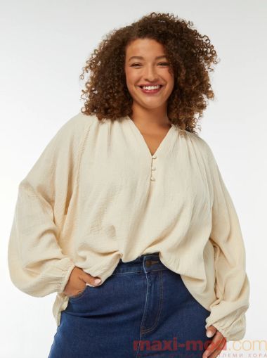 Блуза от памучен плат с бухнали ръкав