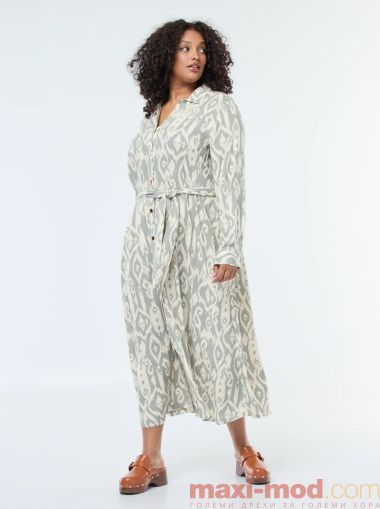Дълга рокля тип риза с колан на талията