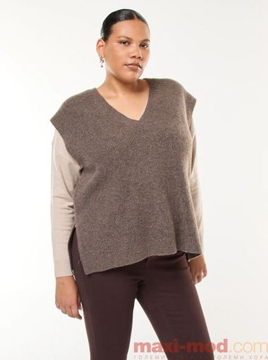 Дамско плетен пуловер без ръкави