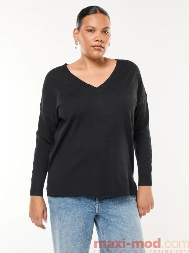 Фино плетен пуловер с V-образно деколте