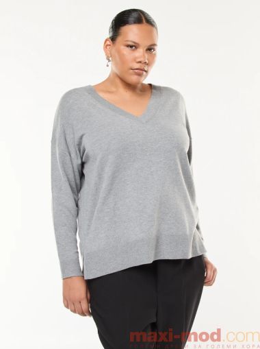 Фино плетен пуловер с V-образно деколте