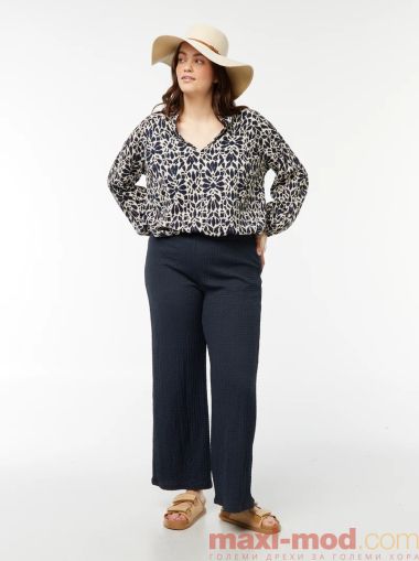 Широк дамски панталон с вафлена плетка