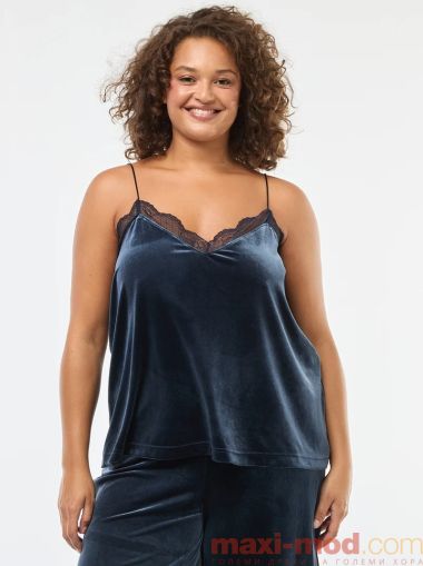 Кадифен потник с дантелен кант