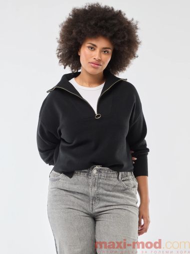 Дамски пуловер с висока яка с цип 