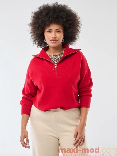 Дамски пуловер с висока яка с цип 