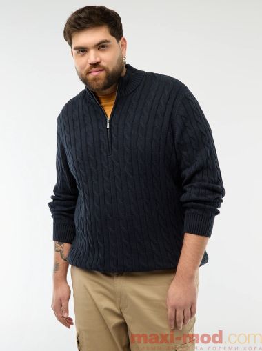 Мъжки плетен пуловер с висока яка и цип