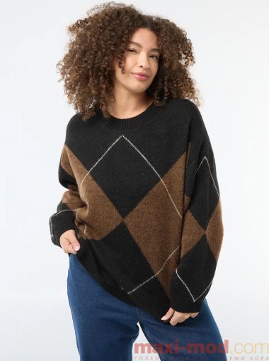 Дамски плетен пуловер макси размер