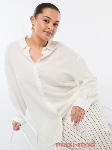 Ефирна риза дълъг ръкав  от ленен и памук