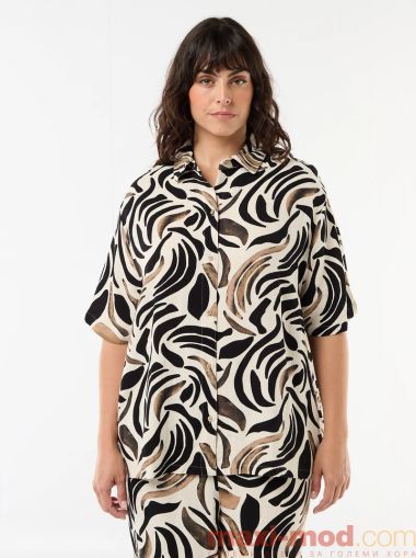 Дамска ленена риза с къс ръкав