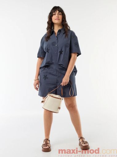 Памучна риза с ажурен мотив