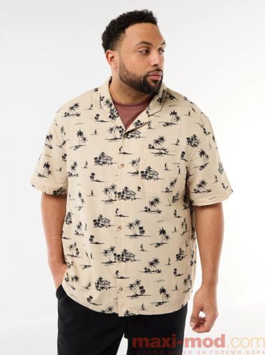 Мъжка ленена риза с къс ръкав макси размер