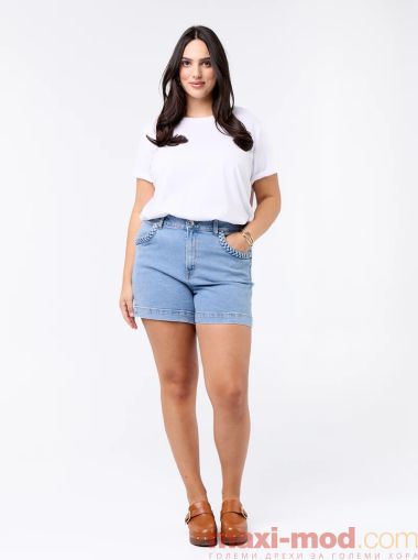 Дънкови шорти с плетени джобове