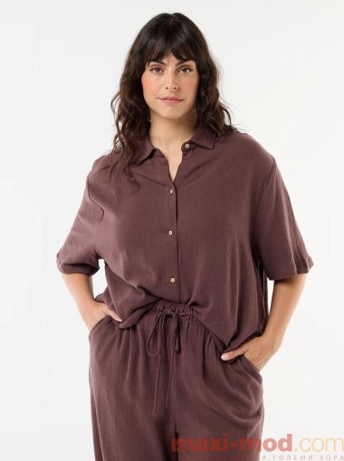 Дамска ленена риза с къс ръкав