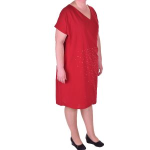 Червена дамска рокля голям размер