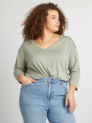 Трикотажна блуза с V-образно деколте 