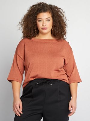 Голям размер дамска плетена блуза с 3/4  ръкав