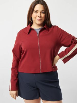 Дамско късо яке с цип и широка яка 