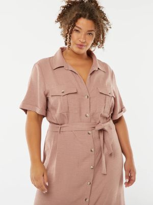 Рокля тип риза с къс ръкав и колан