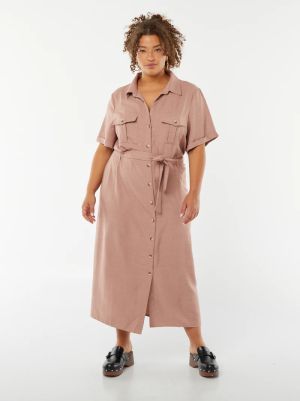 Рокля тип риза с къс ръкав и колан