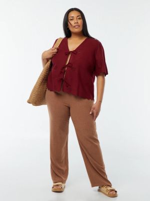 Прав ленен панталон с ластик на талията