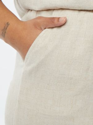 Прав ленен панталон с ластик на талията