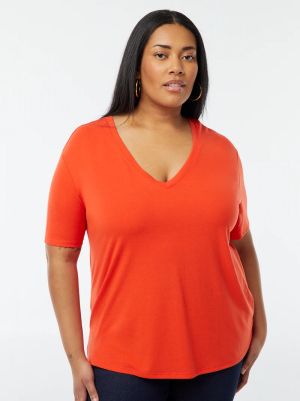 Голям размер дамска тениска с V-образно деколте