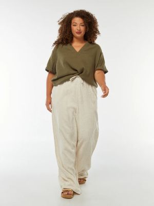 Широки ленен панталон голям размер