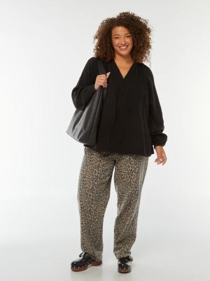 Блуза от памучен плат с бухнал ръкав