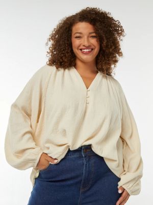 Блуза от памучен плат с бухнали ръкав