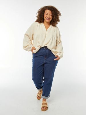 Блуза от памучен плат с бухнали ръкав