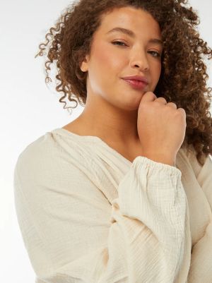 Блуза от памучен плат с бухнали ръкав