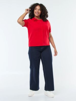 Елек с къс ръкав и флорална бродерия