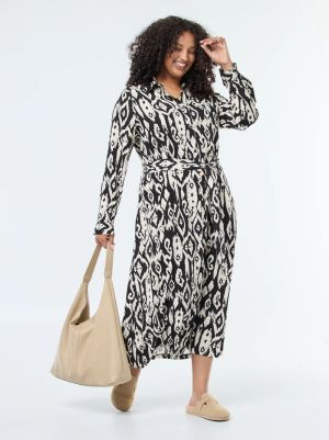 Дълга рокля тип риза с колан на талията