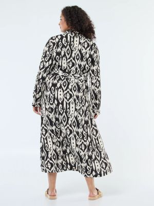 Дълга рокля тип риза с колан на талията