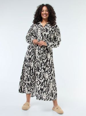 Дълга рокля тип риза с колан на талията