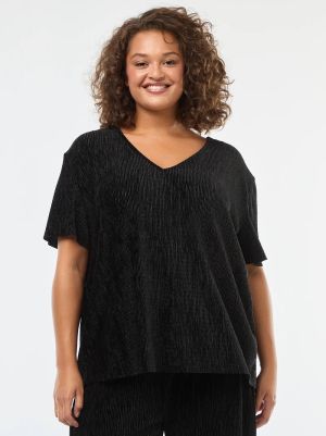 Блуза с къс ръкав от кадифе