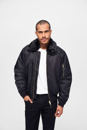 Мъжко зимно бомбър яке с кожена яка – до 7XL