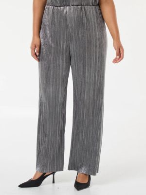 Сребрист плисиран панталон с широки крачоли