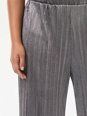 Сребрист плисиран панталон с широки крачоли