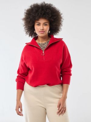 Дамски пуловер с висока яка с цип 