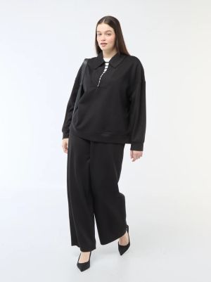 Широки панталони от оребрена еластична материя 