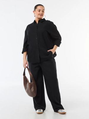 Дамски панталон с прав крачол от ленена смес