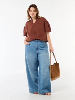 Дамска блуза от памучен плат с набрана яка